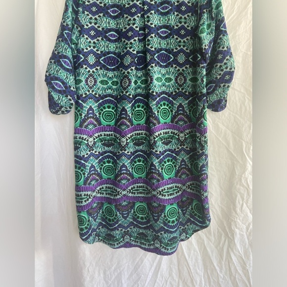 Anthropologie Maeve Multicolor Ikat Shirt Dress V-Neck Roll Tab Sleeves Size XS - Picture 15 of 16